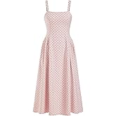 CIDER Womens Polka Dots Summer Casual Dresses Square Neck Sleeveless Midi A Line Elegant Dress