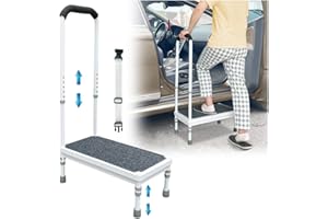 NEAUDE Medical Step Stool with Handle for Elderly Seniors SUV Car Steps 400lb Stepping Stool Adults Ramps with Handrails Height Adjustable Rv Steps Wide Platform Safety Handicap Mobility Assist Devices