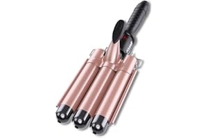 kuwa Crimper Hair Tool,3 Barrel Curling Iron,hairCrimper for Women,Hair Waver with LCD Temperature Display,Long-Lasting Natural Tight Waves