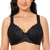 TELIMUSSTO Women's Full Coverage Floral Lace Underwired Bra Plus Size Non Padded Comfort Bra