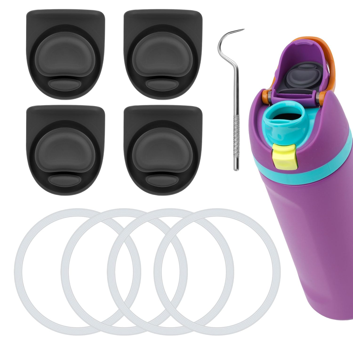 Gosknor 9pcs Water Bottle Replacement Parts Compatible with Owala FreeSip, Water Bottle Seal O Ring & Replacement Stopper for Owala 16/19/24/25/32/40oz Gasket Plug Lid Accessories BPA-Free