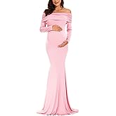 Glampunch Off Shoulders Maternity Dress Long Sleeve Ruched Maternity Gown Baby Shower Photography Pregnant Dress