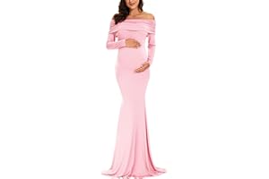 Glampunch Off Shoulders Maternity Dress Long Sleeve Ruched Maternity Gown Baby Shower Photography Pregnant Dress