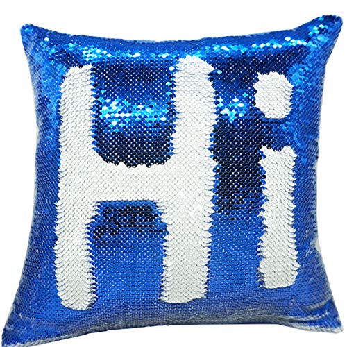 URSKYTOUS Reversible Sequin Pillow Case Decorative Mermaid Pillow Cover Color Changing Cushion Throw Pillowcase 16" x 16",White and Dark Blue - Thumbnail 3