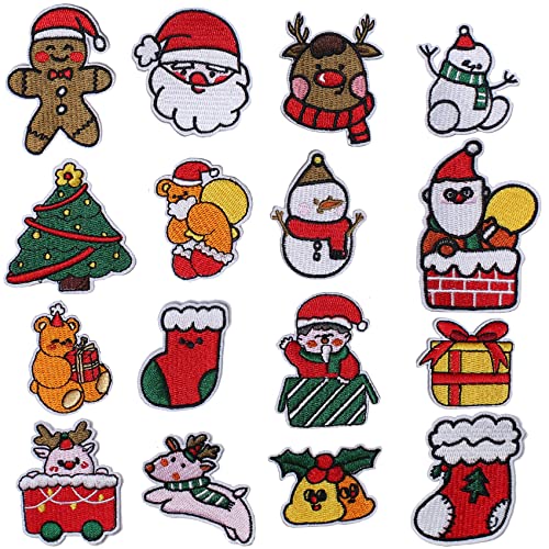 GYGYL 16pcs Christmas Iron on Patches, Sew Applique Embroidered Patch, Decoration and DIY Christmas Gifts