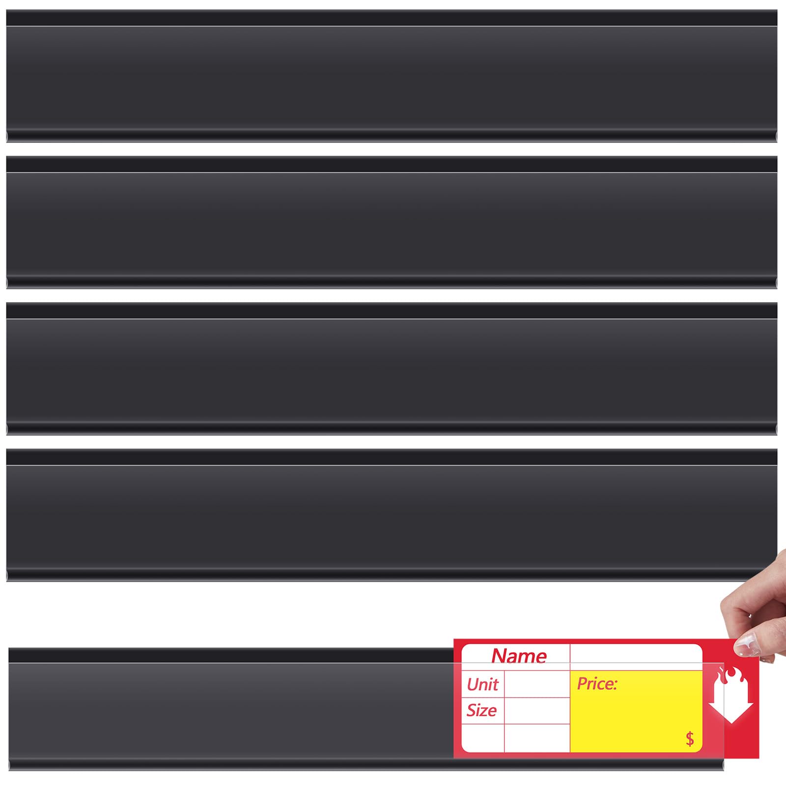 Spiareal 50 Pcs Clear PVC Adhesive Shelf Label Strips | 47.8 x 1.38 Inch Data Price Tag Holders for Retail