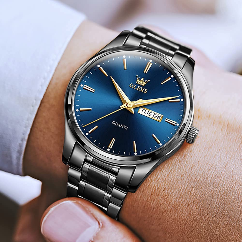 OLEVS Herrenuhren Skelettuhr Quarz Rennwagenrad Edelstahl Casual Sports Wasserdicht Leuchtend Herrenarmbanduhren 3