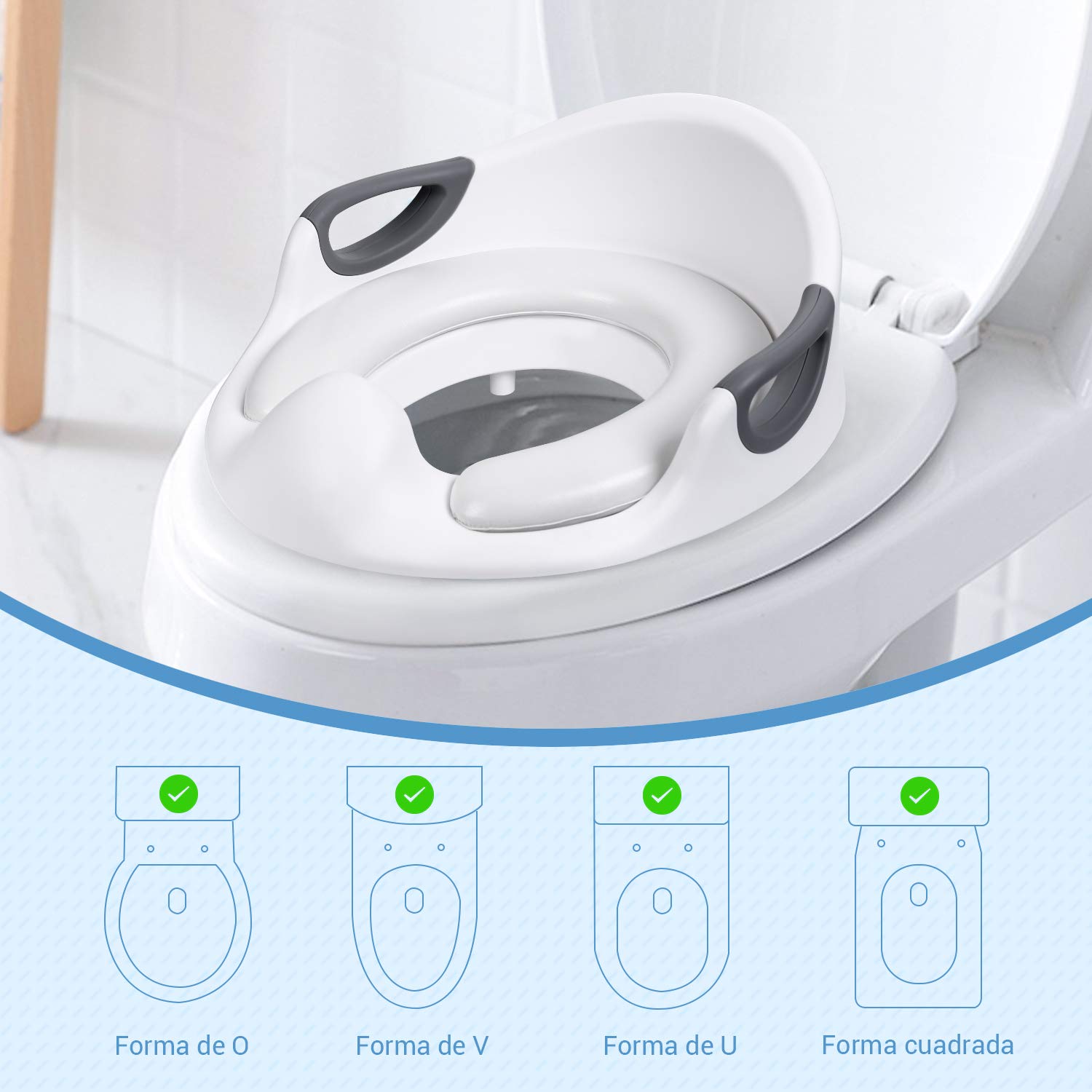 Amberfreda Com Orinales Y Taburetes Bebe Dalmo Dbts01l Reductor Wc Ergonomico Tapa Wc Con Reposabrazos Asiento Inodoro Ninos Blanco Diseno Antideslizante Ayuda Para Aprender A Ir Al Bano Deflector