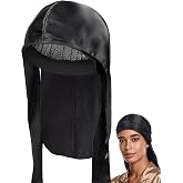 FocusCare 2-in-1 Satin Hair Wrap Scarf - Sleep Cap for Women Black | 2-in-1 Scarf+Mesh Cap:Stays On All Night|No Slip,No Escape|Prevents Breakage/Frizz|Easy On/Off|Pixie Wrap,Women Durag
