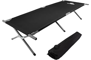 Camping Cot - Portable Folding Camp Bed - 600D Sleeping Cot for Adults with Steel Frame by Wakeman Outdoors (Black)