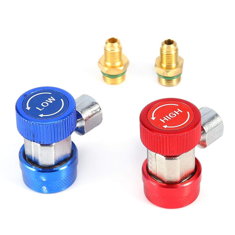 R134A Adapter, Quick Coupler Connector Fittings Adjustable High-Low Connector AC Manifold Gauge Hose Conversion kit with 1/4" SAE HVAC