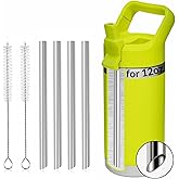 4PCS Replacement Metal Straw for YETI Rambler Jr. Water Bottle, Reusable Stainless Steel Replacement Straws with 2PCS Cleaning Brushes Compatible with YETI Rambler Jr. Bottle (12OZ)