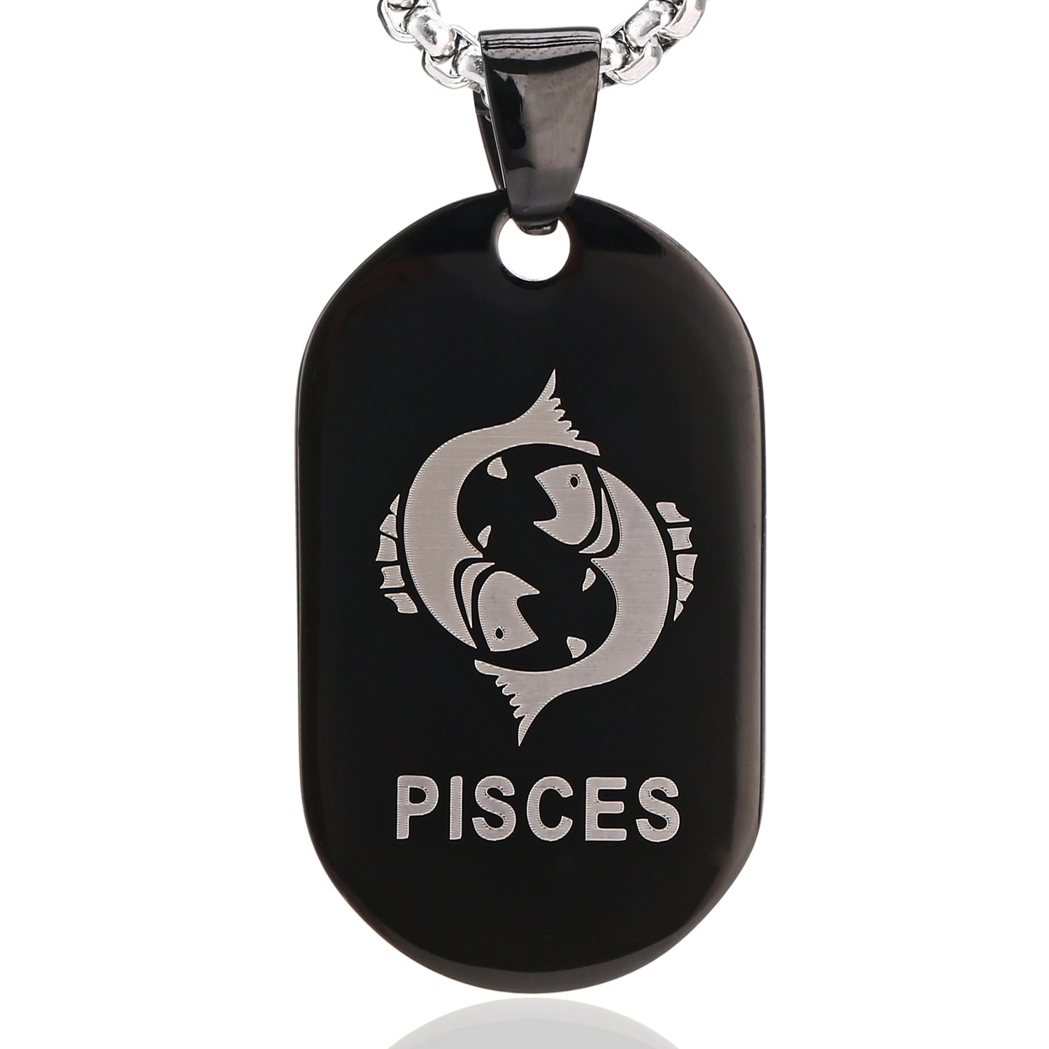 DonDon Unisex Necklace Stainless Steel 52 cm 20,5" with Zodiac Star Sign Pisces Pendant Black in a Velvet Pouch