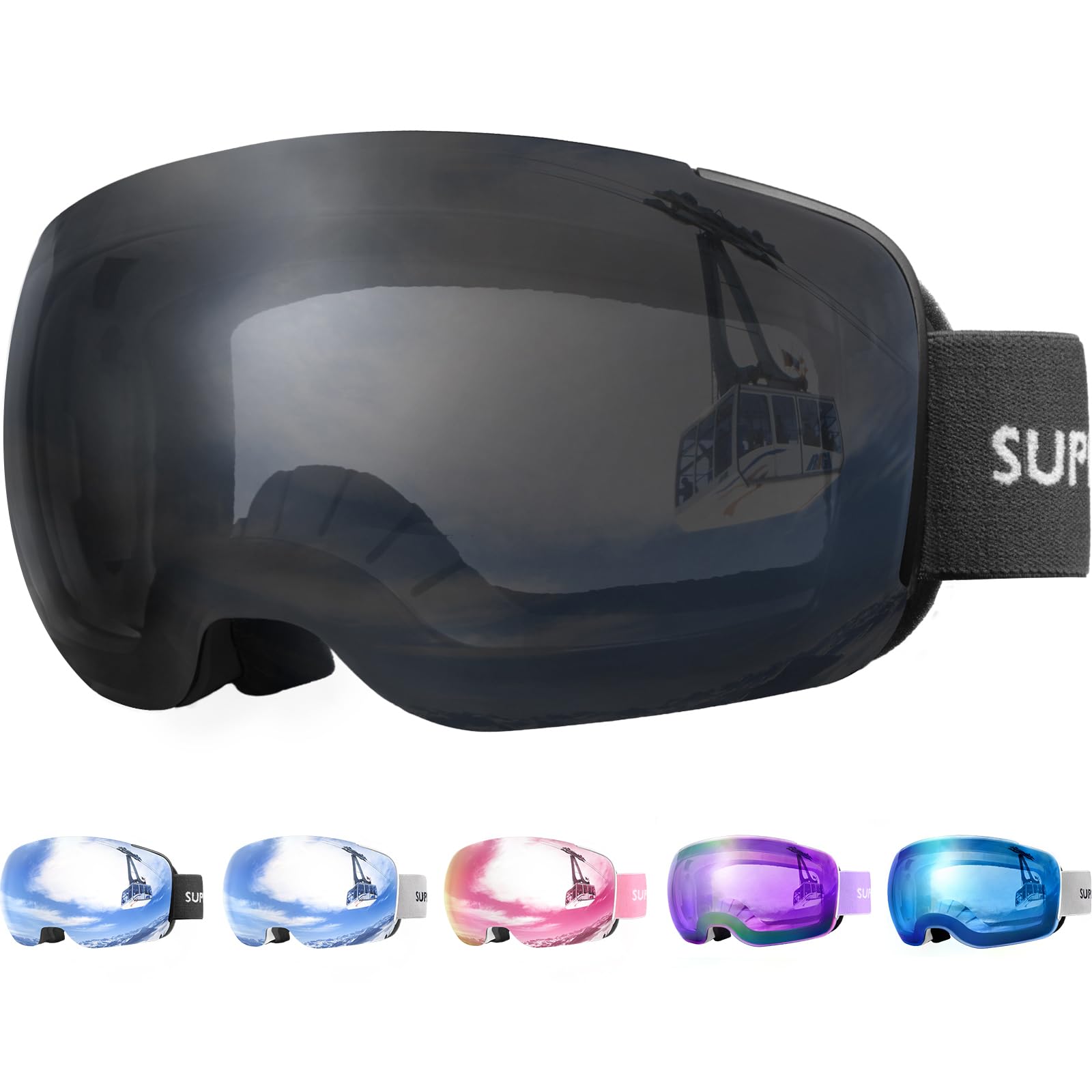 Supertrip Ski Goggles for Men Womens, Interchangeable Lens skiing goggles, Anti-fog Over Glasses Snowboarding Goggles Snow Snowboard Goggles