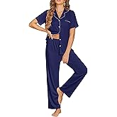 Ekouaer Womens Pajama Sets Button Down Pjs 2 Piece Short Sleeve Sleepwear with Pants Soft Loungewear