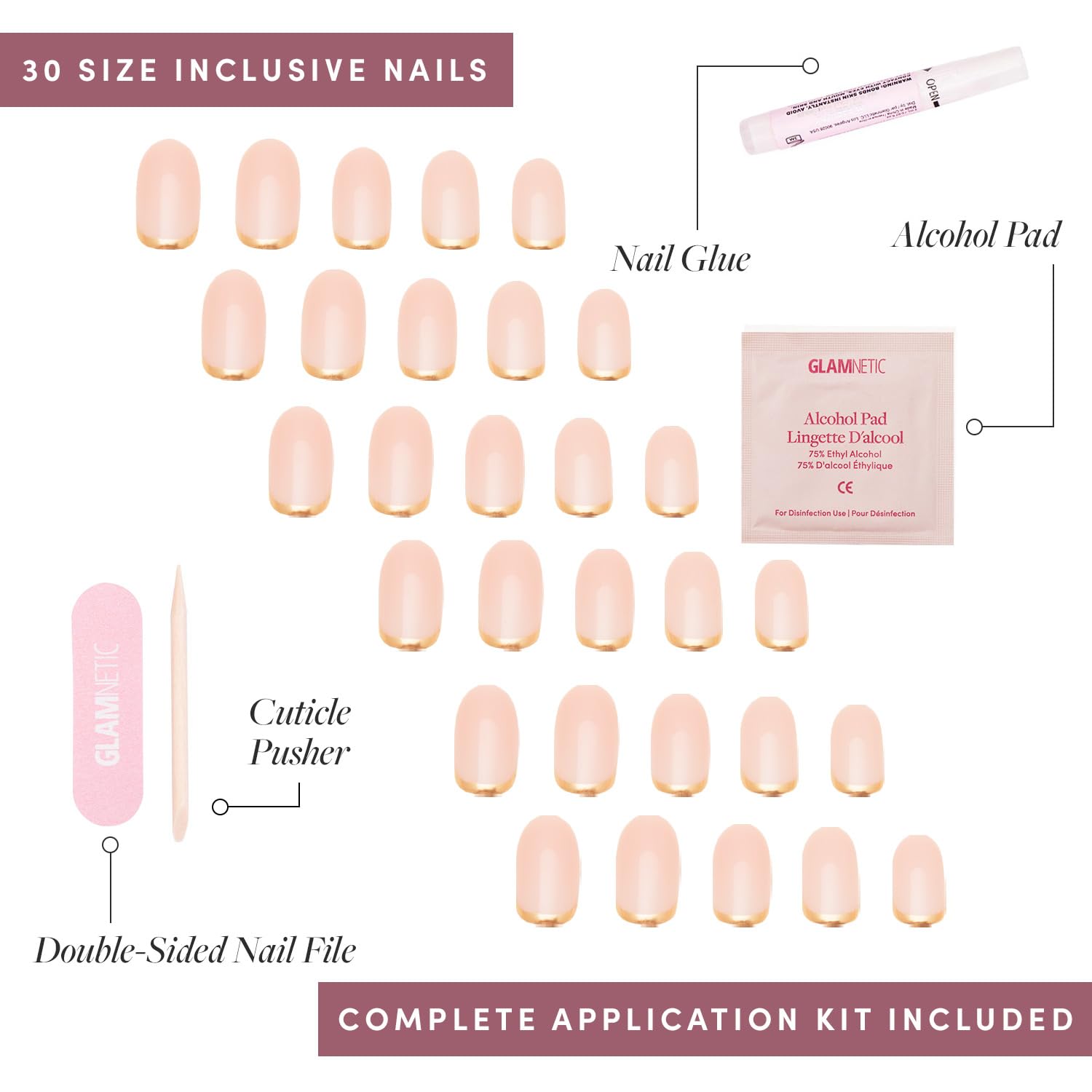 Glamnetic Press On Nails - Goal Digger | Glossy, Semi-Transparent, Short Round Nails, Reusable | 12 Sizes - 30 Nail Kit with Glue - Image 4