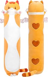 Mewaii 20in Long Cat Plush Pillow Orange Plushie Sleeping Hugging Toy