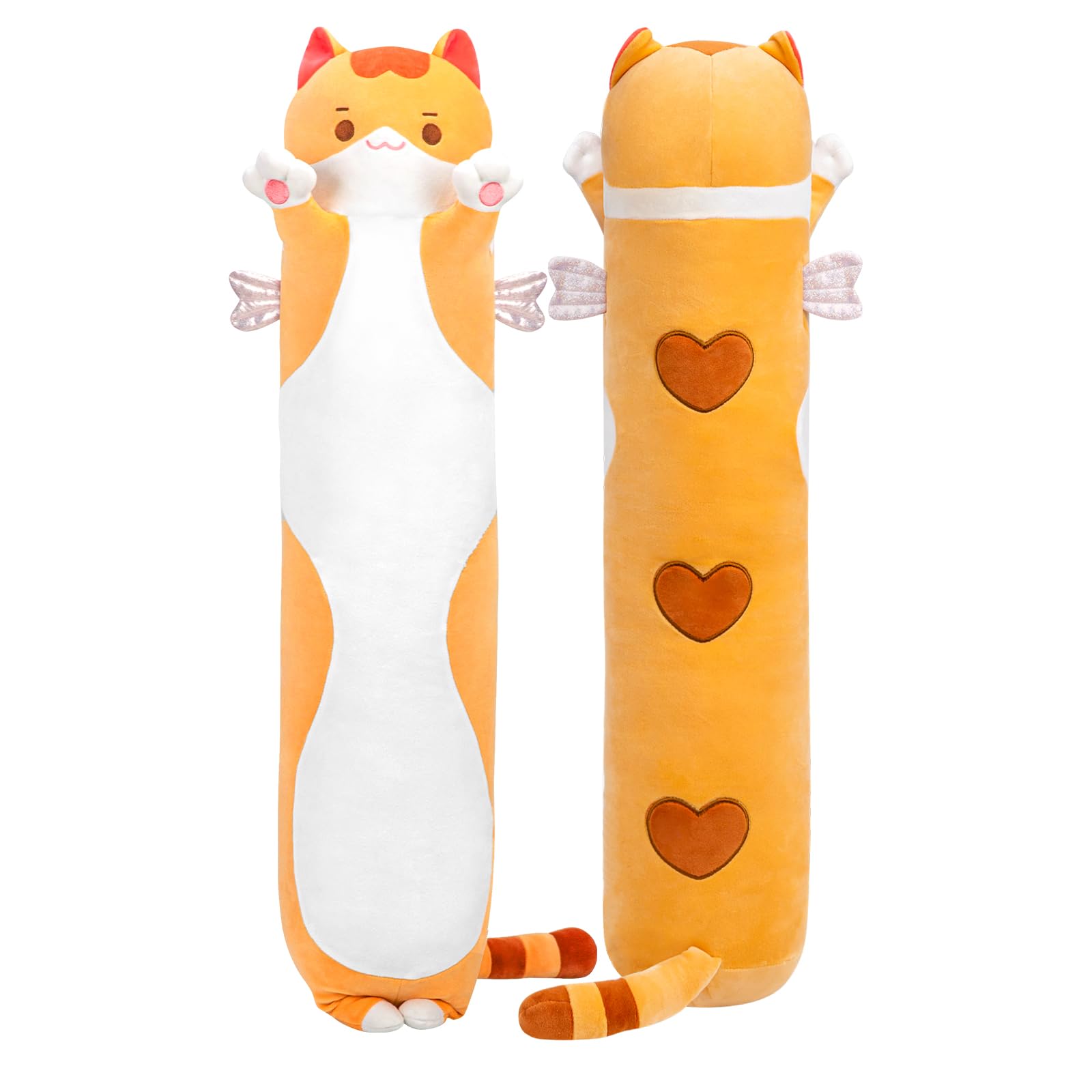Mewaii 20in Long Cat Plush Pillows Stuffed Animals Squishy Pillows - Plushie Cute Kitty Sleeping Hugging Plush Pillow Soft Toys for Kids(Orange)