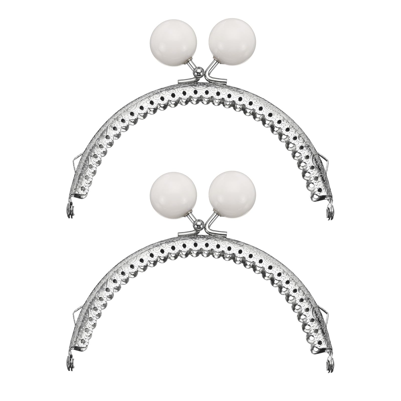 Photo 1 of uxcell 2 Pcs Metal Purse Frame, 10.5cm/4.13" Beads Silver Kiss Lock Clasp Arch Embossing Bag Frames for Purse Making Clutch Bag Coin Purse, White