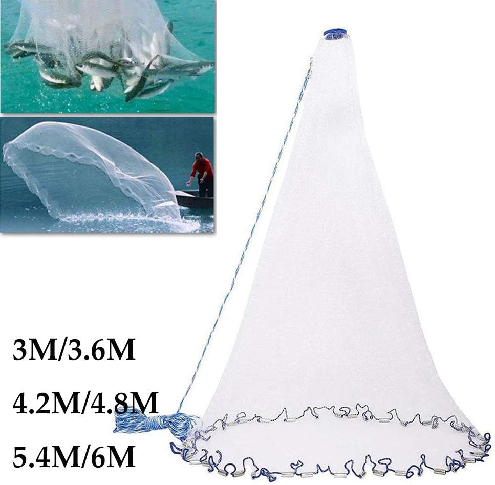 Cenphua Fishing Cast Net Handmade Saltwater Throw Fishing Net for Bait Trap Fish Heavy Duty, 3M/3.6M/4.2M/4.8M/5.4M/6M