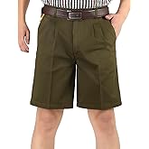 Flygo Men's Classic Fit 7'' Inseam Chino Oxford Shorts Pleated Flat Golf Shorts