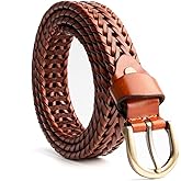 ECHAIN Women's Braided Genuine Real Leather Narrow Belt Adjustable Casual Waist Strap for Jeans Dresses Everyday Outfits