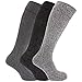 Mens Knee High Chunky Thermal Wool Boot Socks (Pack Of 3) (US 8-12) (Shades Of Dark Grey)