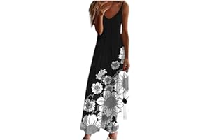 TAPANET Summer Dresses for Women 2024 Casual Floral Spaghetti Strap Dress Sexy V Neck Long Maxi Dress Boho Beach Sun Dresses