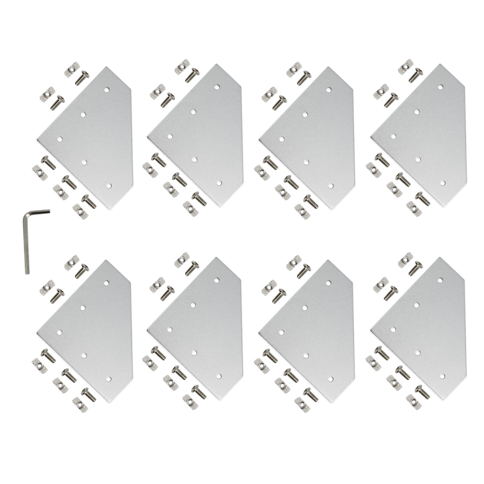 Zeberoxyz 8PCS/Kit Silver L Shape Corner Bracket Plate with Screws and T-Nuts, 5-Hole 90 Degree Joint Board Plate for 4040 Series Aluminum Profile 3D Printer Frame (4040 Series Silver-L with Nut)