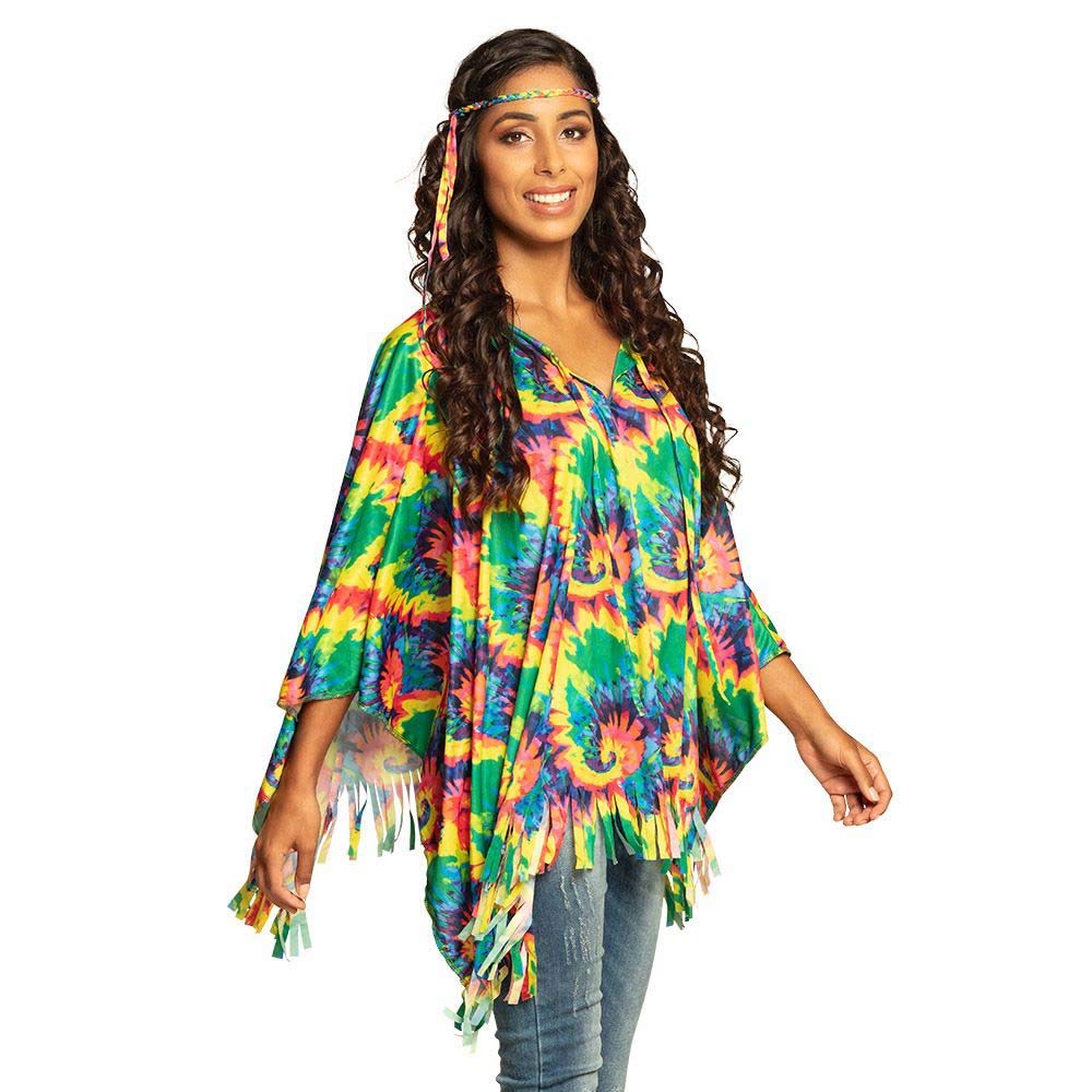 Boland 83886 Hippie Poncho with Headband, One Size for Adults, Costume, Flower Power, Peace, Throw, Theme Party, Carnival