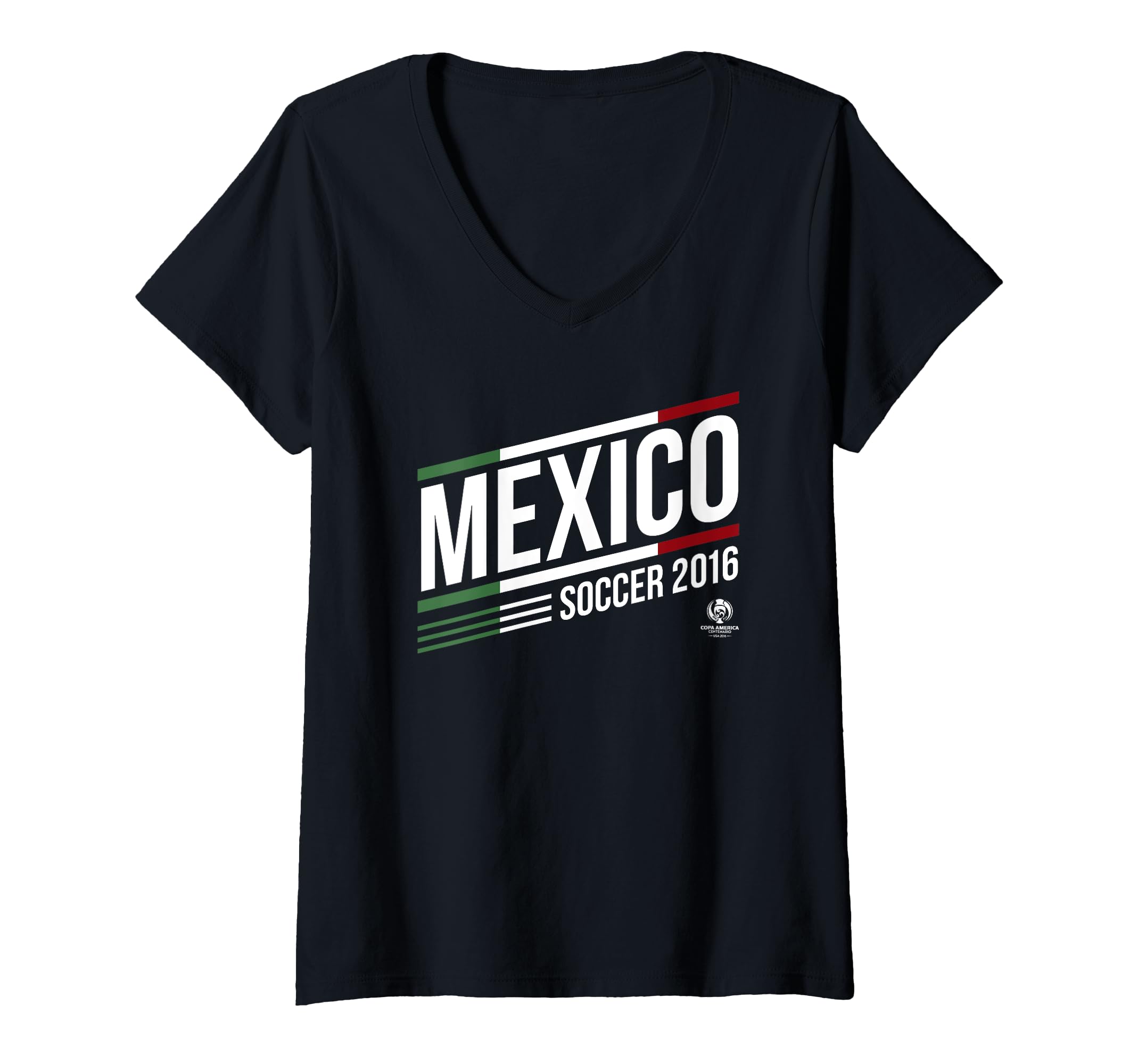 Womens Mexico Soccer 2016 White Text V-Neck T-Shirt