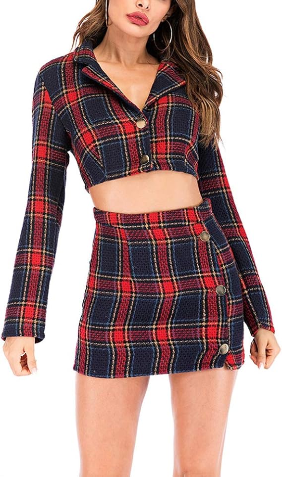 Amazon.com: Women's Two Pieces Set Plaid Print Women  