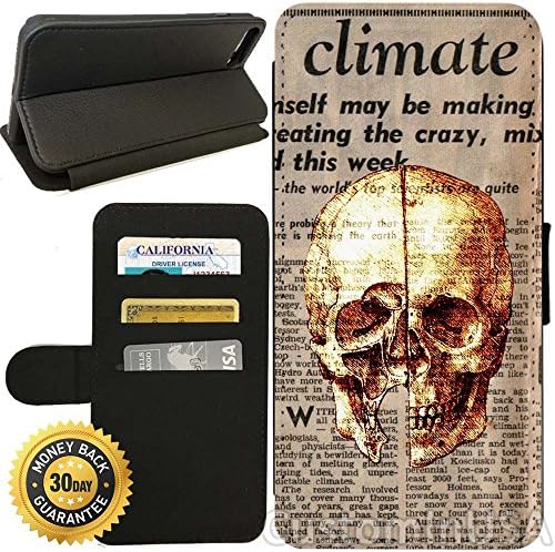 Flip Wallet Case for iPhone 7 (Leonardo Da Vinci Skulls Newspaper) with Adjustable Stand and 3 Card Holders | Shock Protection | Lightweight | by Innosub