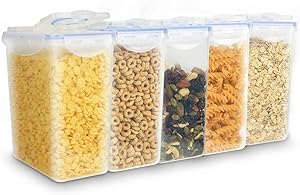 Intpro Food Storage Containers With Lids 1600ML/54OZ BPA Free Plastic Cereal Containers Airtight Cereal Dispensers Leakproof Pantry Organization For Sugar, Flour, Snack, Baking Supplies, Nuts 5Pack