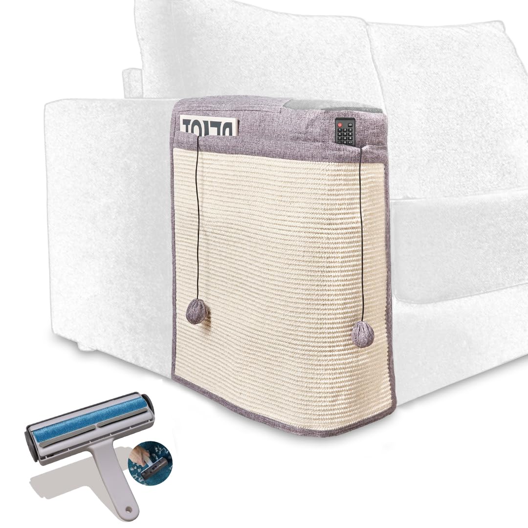 TREKAM Scratcher for Cats Sofa – Ideal for preventing your cats from scratching the sofa and for stimulating, having fun and playing – Includes Hair Remover Roller and Two Toy Balls (Right)