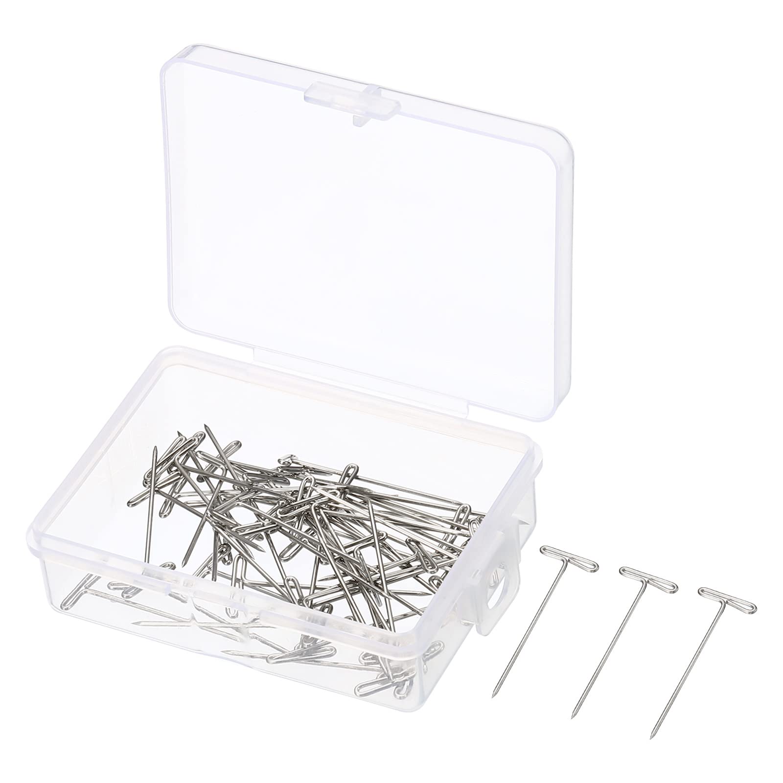 PATIKIL 1.25 Inch T-Pins, 50 Pack Stainless Steel Blocking Pin Needles for Modelling Crafts, Silver