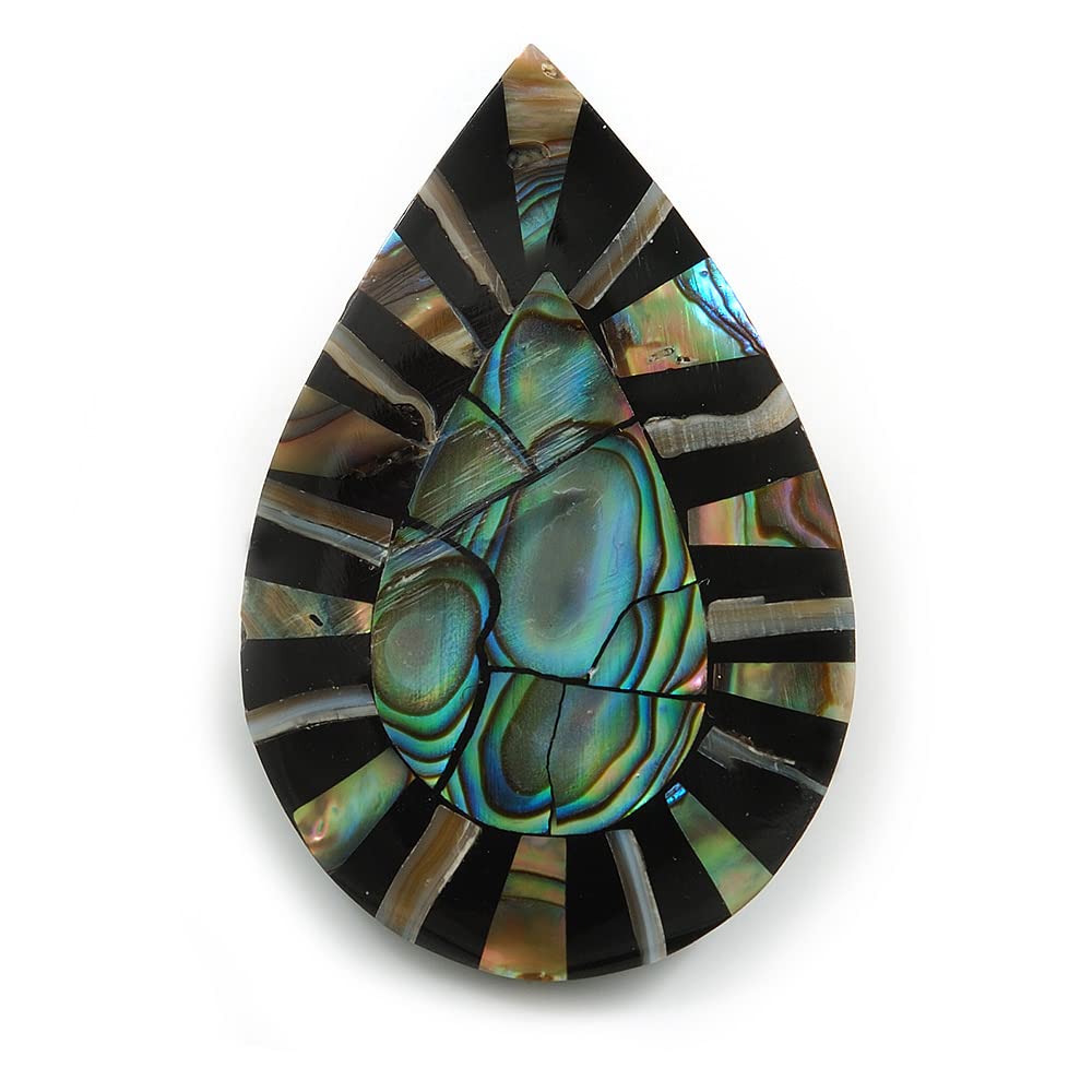 45mm L/Teardrop Shape Sea Shell Brooch/Brown/Black/Abalone Colours/Handmade/Slight Variation In Colour/Natural Irregularities