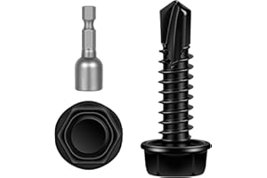 Etauwe #14 x 1 Hex Washer Head Self Tapping Screws, TEK Screws, Self Drilling, Stainless Steel 410 Sheet Metal Screws, Black Finish, 50 PCS