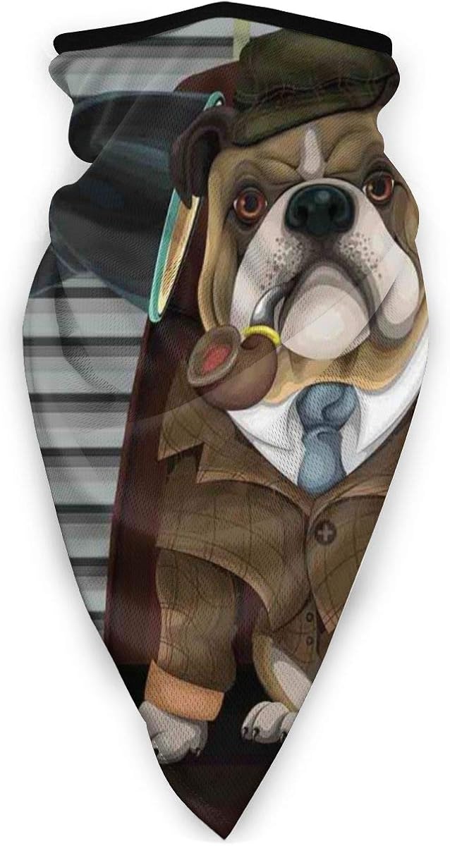 Windproof Sports Face Mask Bandanas,Traditional English Detective Dog With A Pipe And Hat Sherlock Holmes Image,Multi-Functional Full-Coverage Tube Bandanas