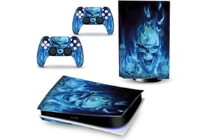 LANGSUN Full Body Vinyl Skin Stickers Wrap Decals Cover for PS5 Disc Edition Console & Controllers (Blue Ghost)