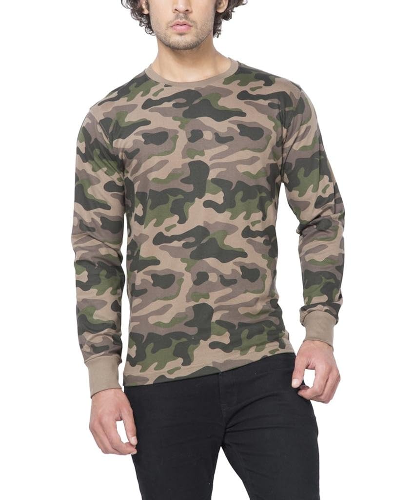 clifton men's army full sleeve r-neck t-shirt-walnut