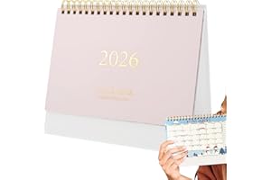 Desk Calendar 2026-2027, Medium Standing Desktop Calendar with Monthly Illustrations, Ample Note Space And Full Back Planning