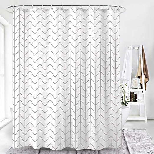Amazon Com Amazerbath Fabric Shower Curtain Grey Herringbone
