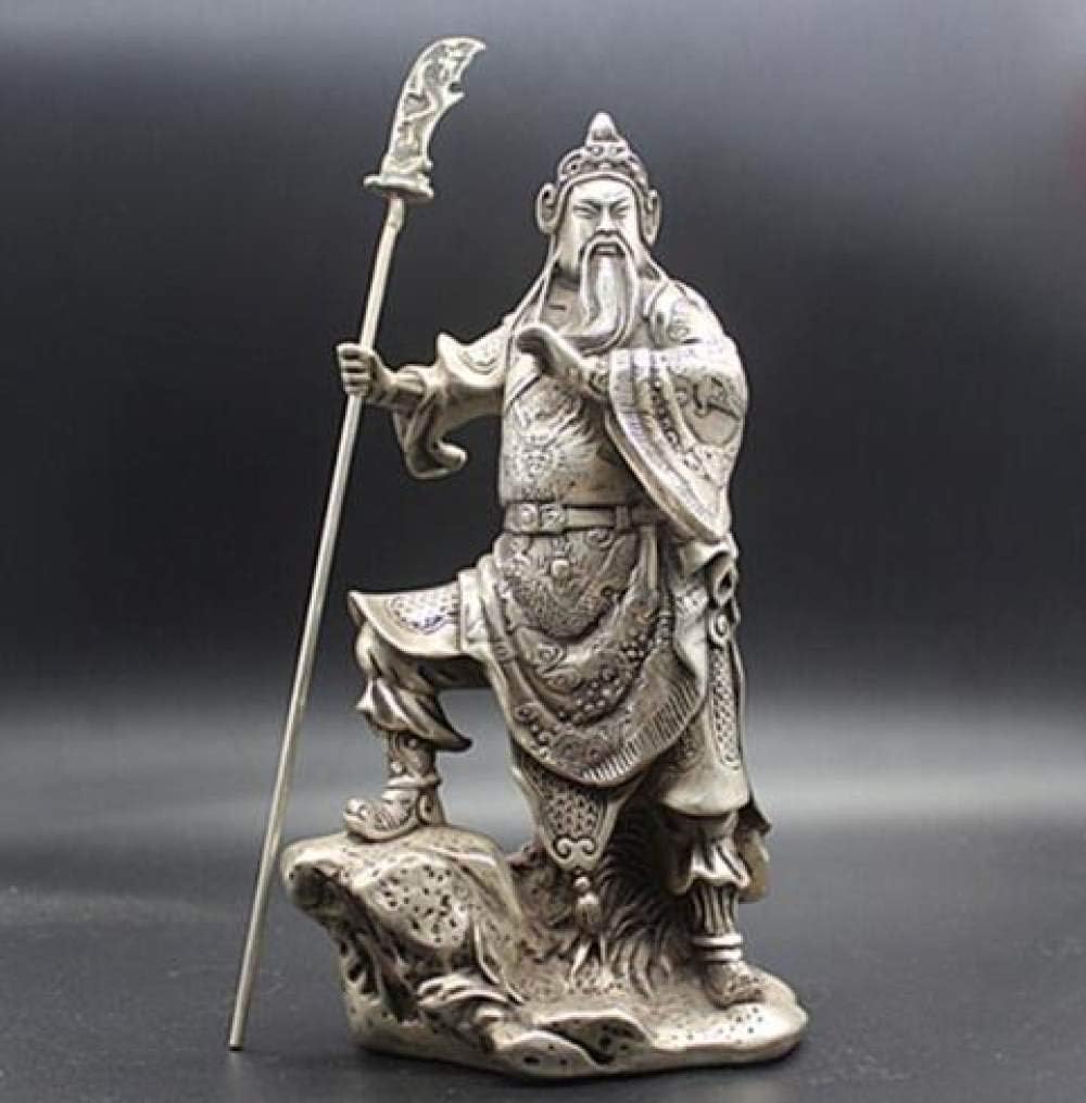 LIAOLEI10 sculpture Old Chinese Tibetan Silver Carving Wealth God Guan Yu Guan Gong Statue Collection