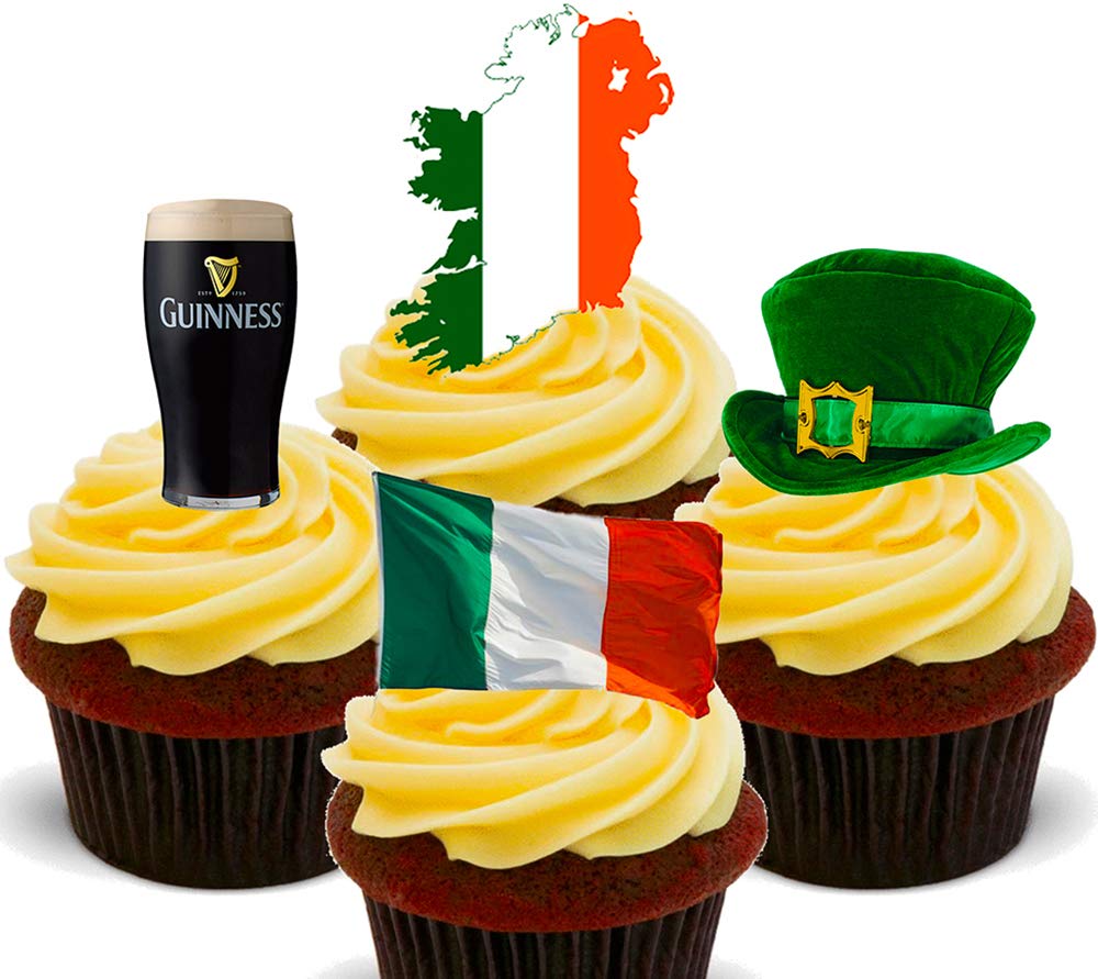 Made4You Ireland Fun Pack, Edible Cupcake Toppers - Stand-up Wafer Cake Decorations (Pack of 12)