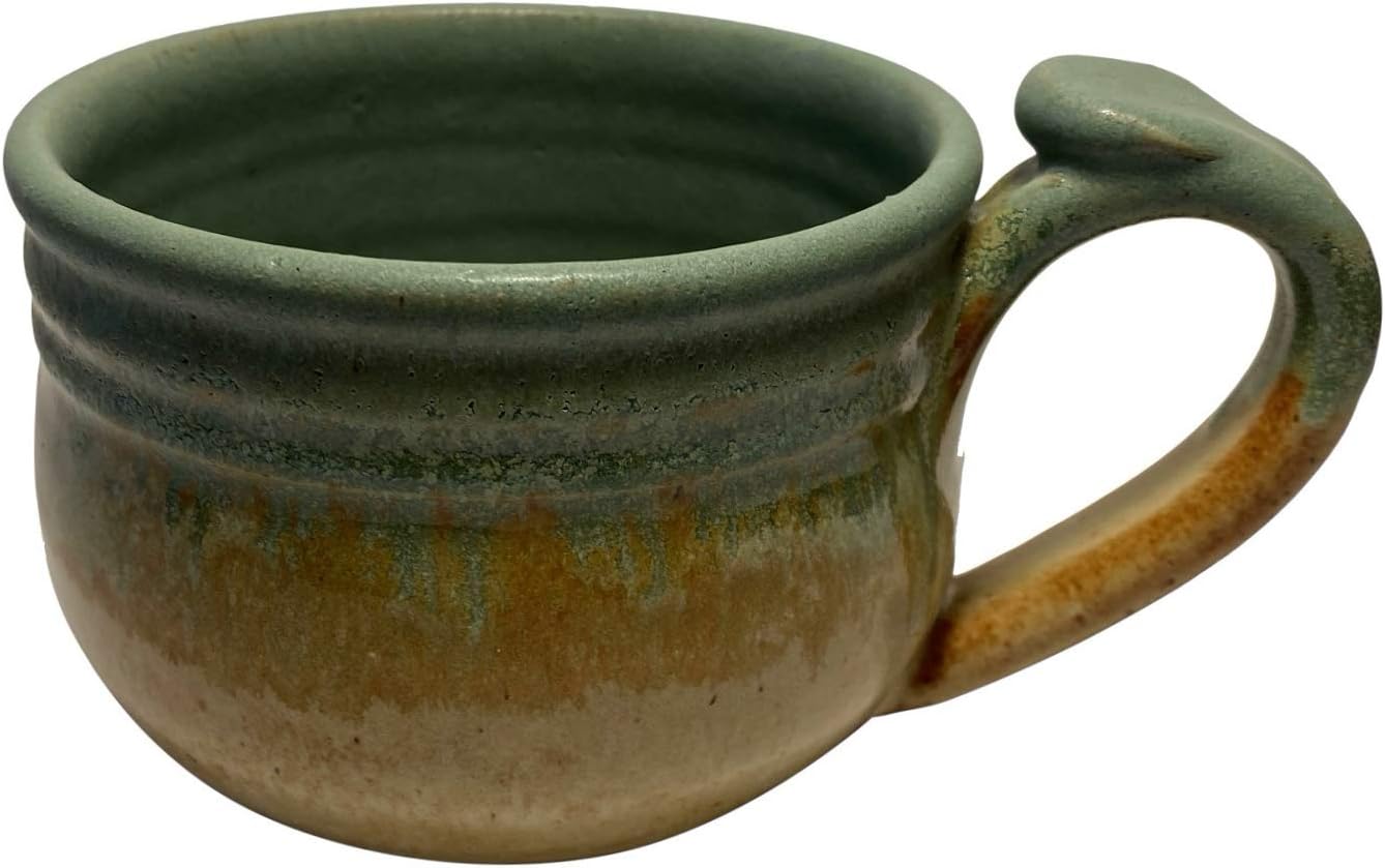 Integrity1 Hand Made Ceramic Stoneware Pottery Soup Crock Bowl - with Handle Hand Painted and hand Glazed - Hand Crafted – Hand Spun - 14 oz Bowl, American Made by Integrity1