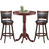 GIANTEX 3 Pcs Dining Table Set, Wooden Pub Pedestal Side Table with Stable Base, 360 Degrees Swivel Bar Stool, Round Bar Table and Stools for Living Room Small Space Restaurant Dining Room Dinette