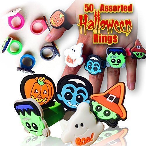 50 Halloween Novelty Rings Assorted Designs - Teenage/Adult Size