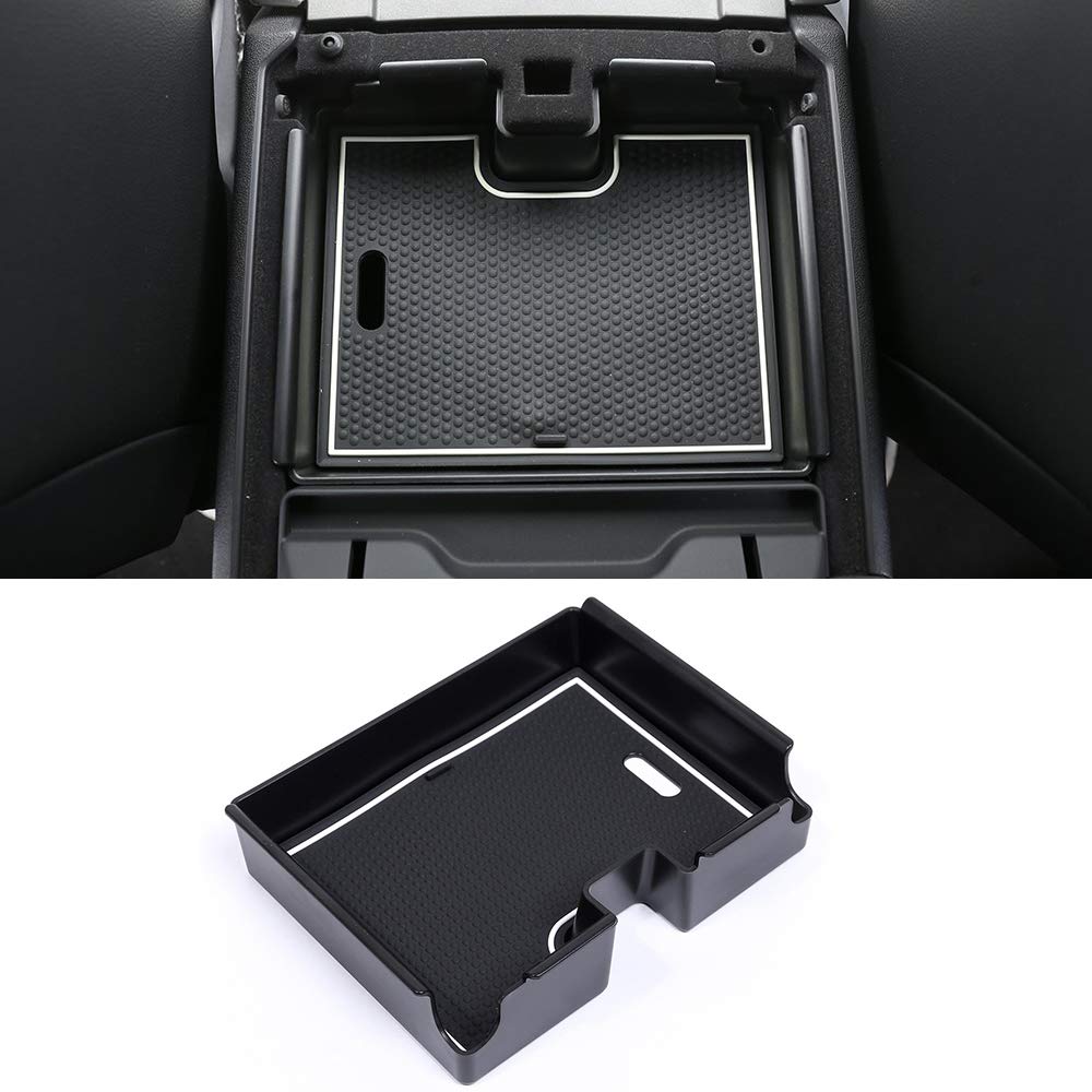 Black Armrest Storage Box Plastic Car Phone Organizer Holder Tray With Non-Slip Mat Evoque Accessory
