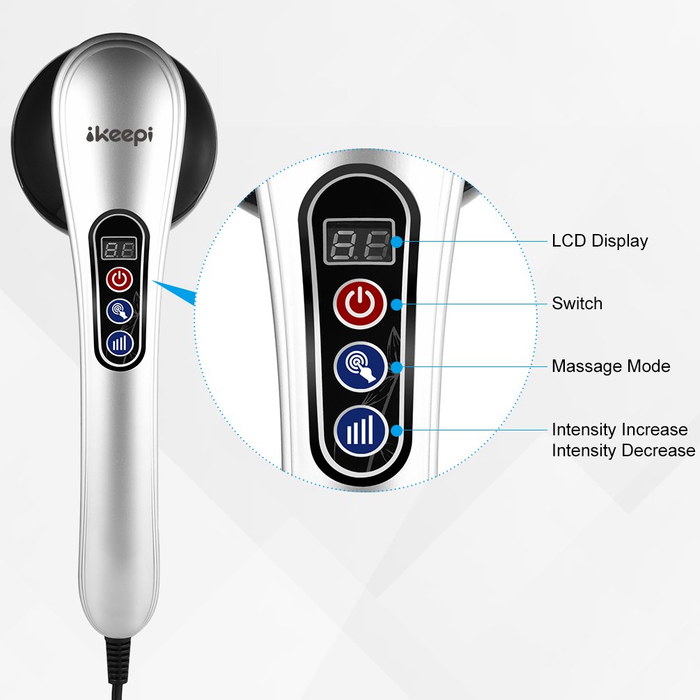 Ikeepi Masseur électriques Portable Masseur Cellulite Avec 8 têtes de Massage Pour le Epaule Cou Tête Nuque Dos Jambes Pieds